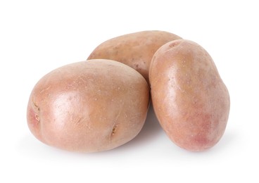 Photo of Three fresh ripe potatoes isolated on white