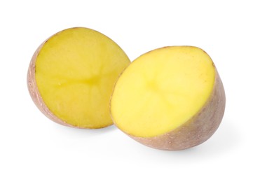 Photo of Cut fresh ripe potato isolated on white