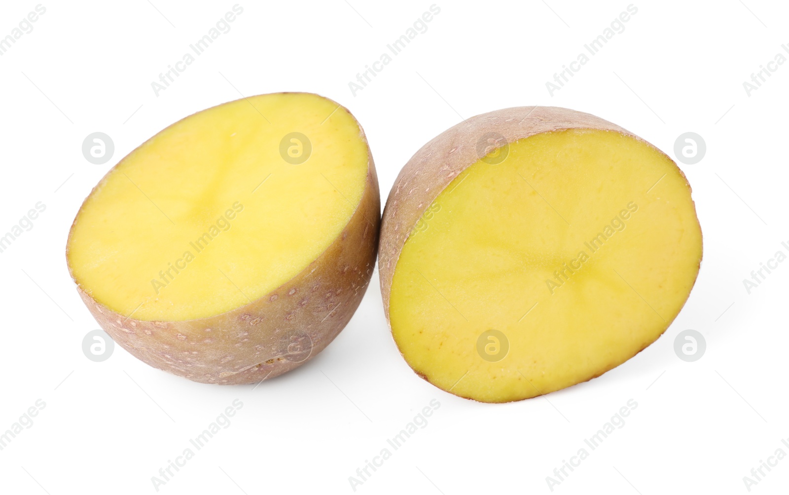 Photo of Cut fresh ripe potato isolated on white