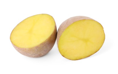 Photo of Cut fresh ripe potato isolated on white