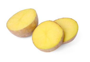 Photo of Cut fresh ripe potato isolated on white
