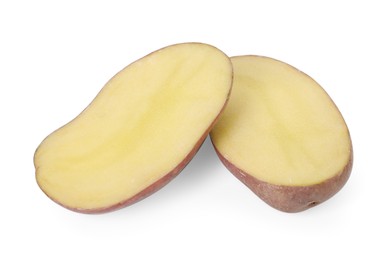 Photo of Cut fresh ripe potato isolated on white