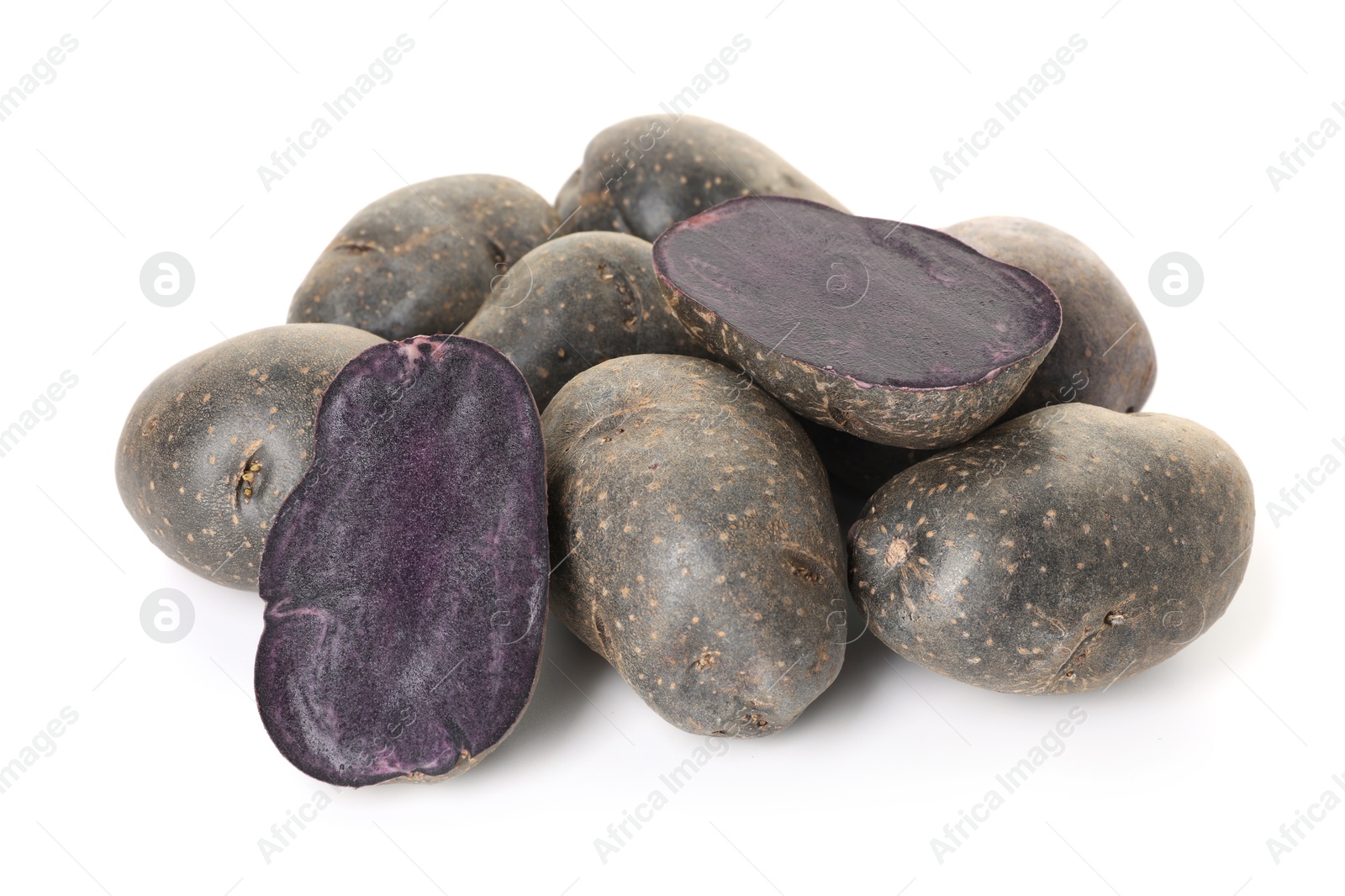 Photo of Fresh ripe purple potatoes isolated on white