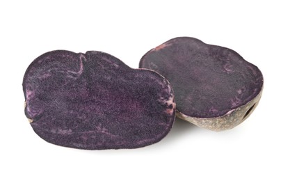 Photo of Cut fresh ripe purple potato isolated on white