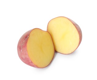 Photo of Cut fresh ripe red potato isolated on white