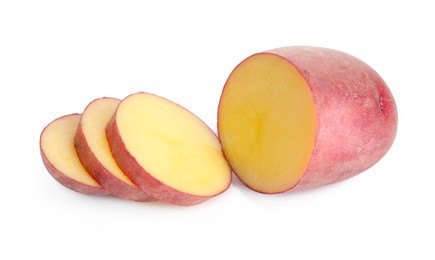Photo of Cut fresh ripe red potato isolated on white