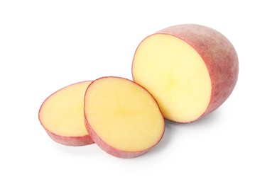 Photo of Cut fresh ripe red potato isolated on white