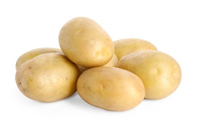 Photo of Many fresh ripe potatoes isolated on white