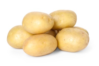 Photo of Many fresh ripe potatoes isolated on white