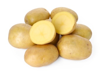 Photo of Many fresh ripe potatoes isolated on white