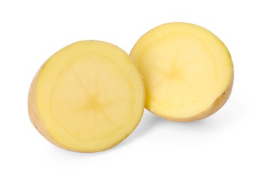 Photo of Cut fresh ripe potato isolated on white