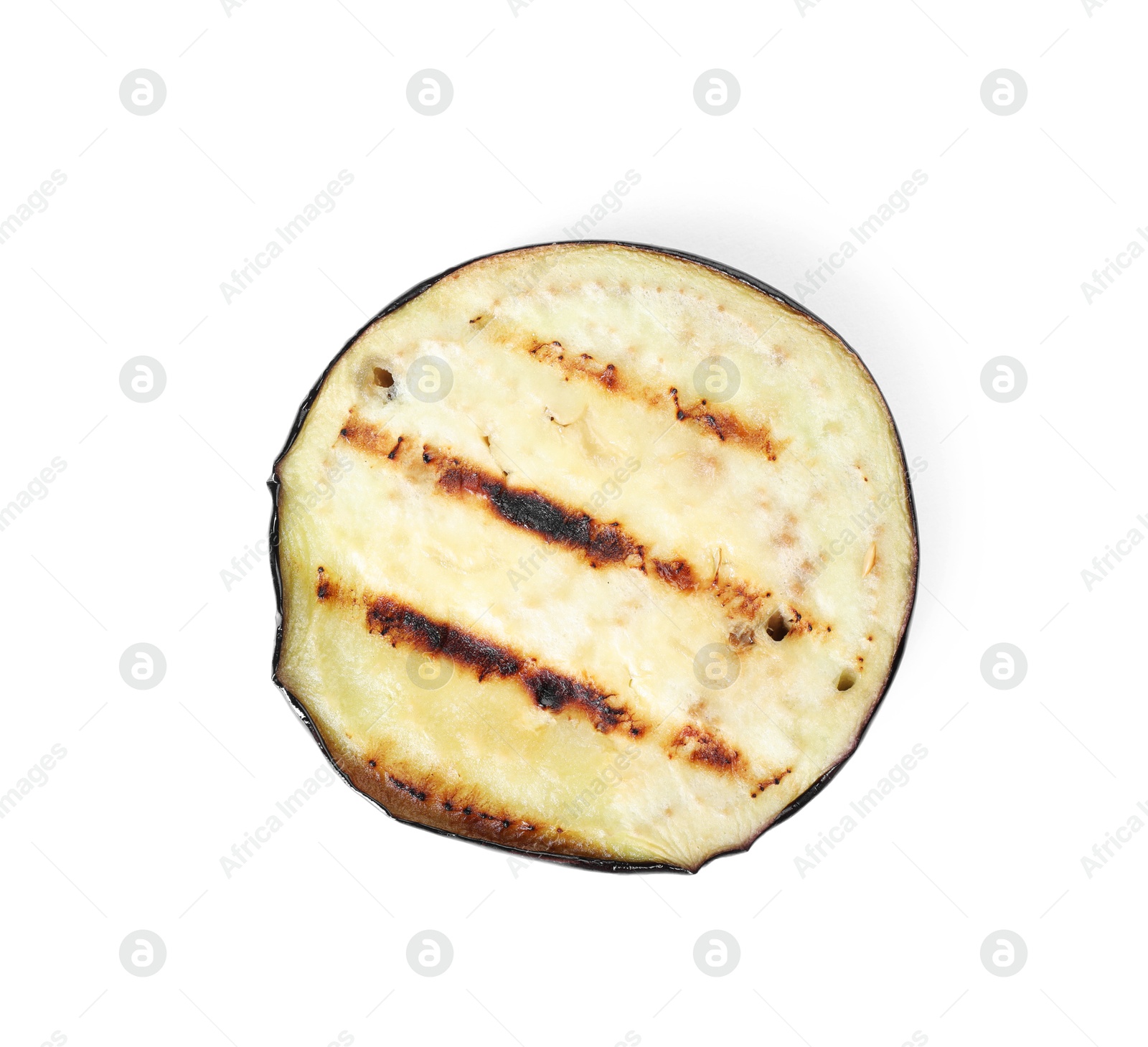 Photo of Slice of grilled eggplant isolated on white, top view