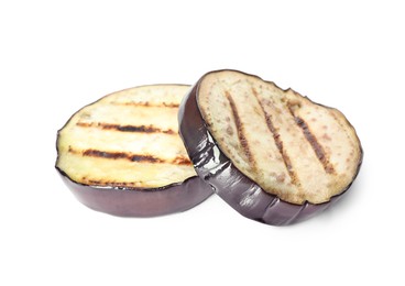 Photo of Grilled slices of eggplant isolated on white