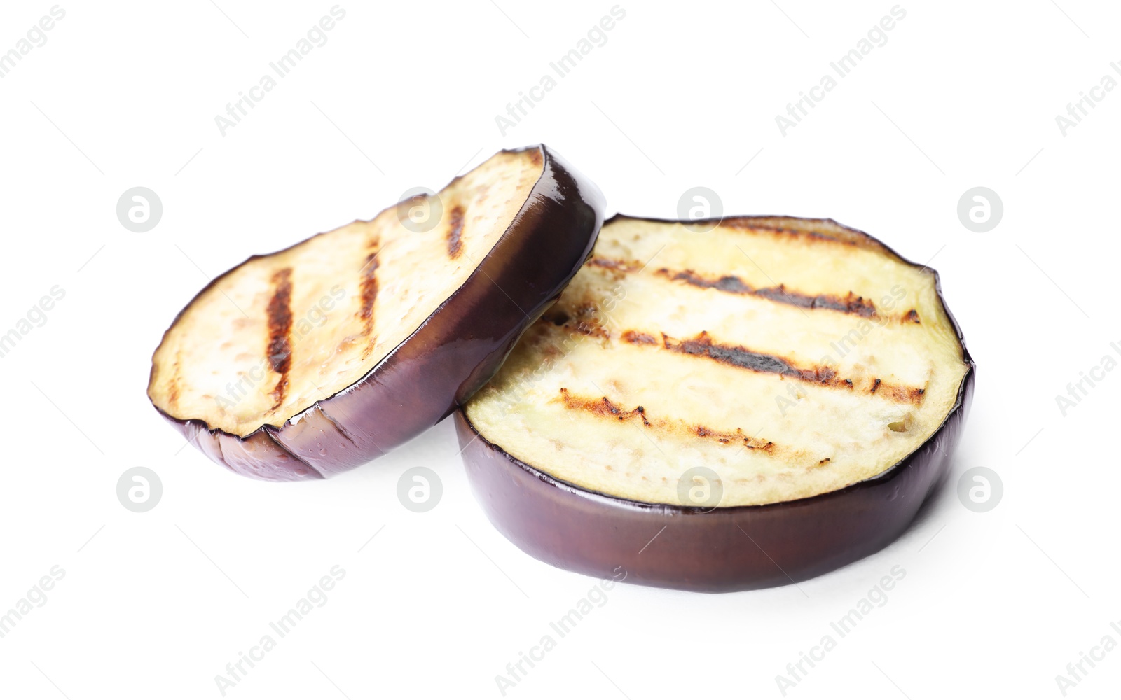 Grilled slices of eggplant isolated on white Photo of Grilled slices of eggplant isolated on white