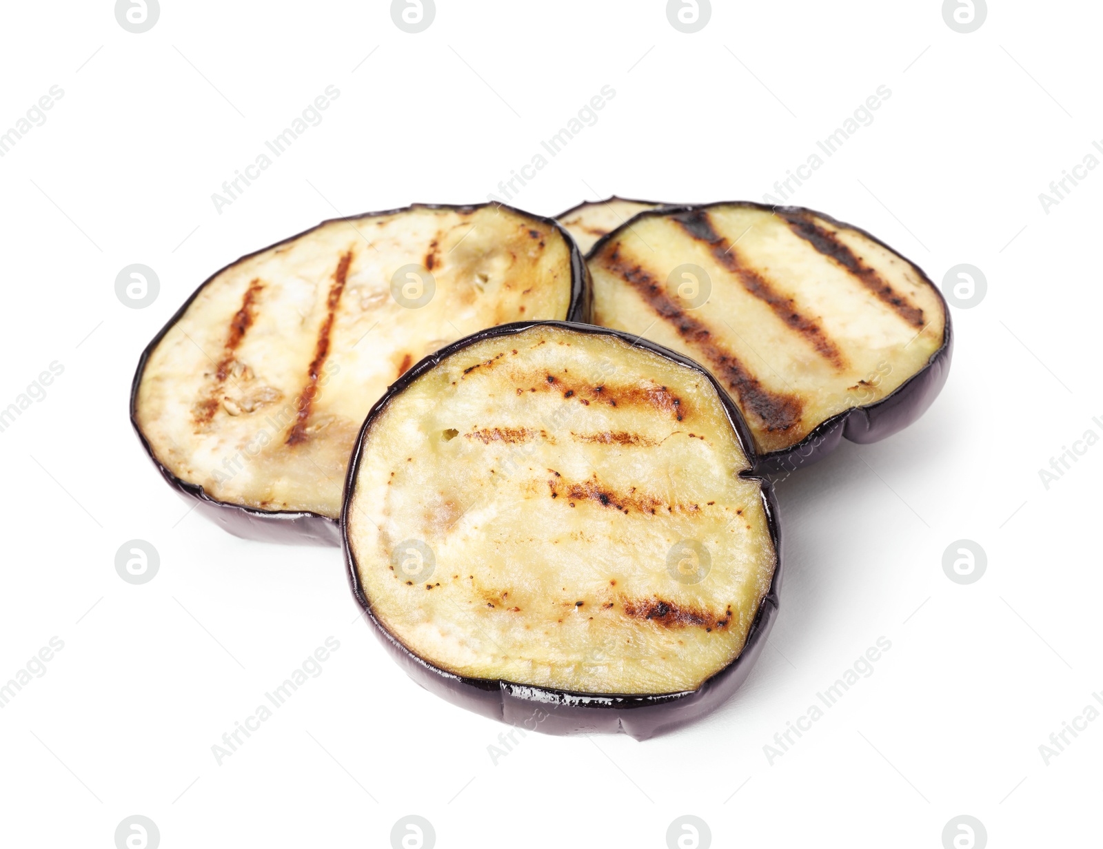 Grilled slices of eggplant isolated on white Photo of Grilled slices of eggplant isolated on white