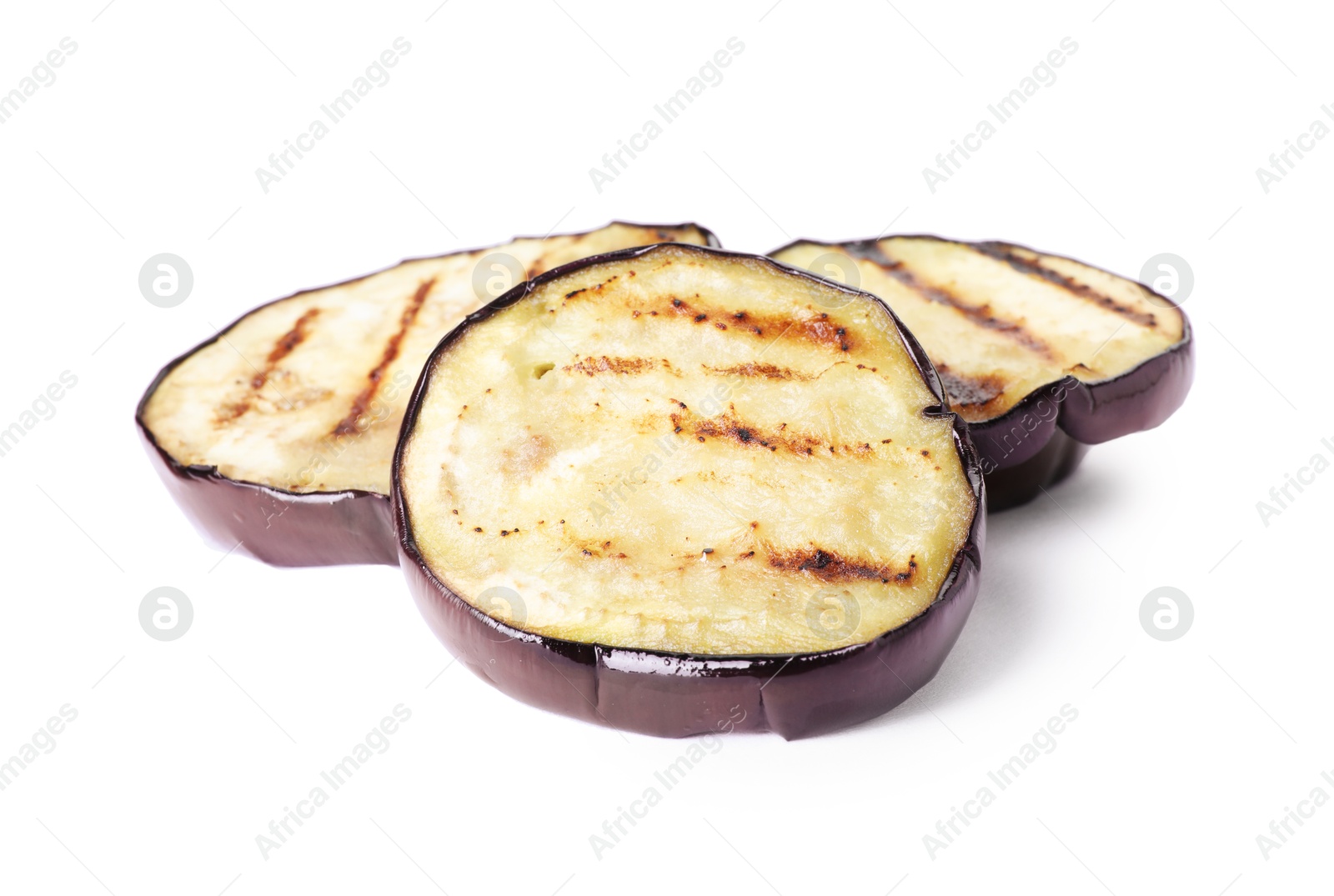 Grilled slices of eggplant isolated on white Photo of Grilled slices of eggplant isolated on white
