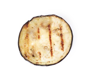 Photo of Slice of grilled eggplant isolated on white, top view