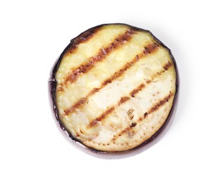 Photo of Slice of grilled eggplant isolated on white, top view