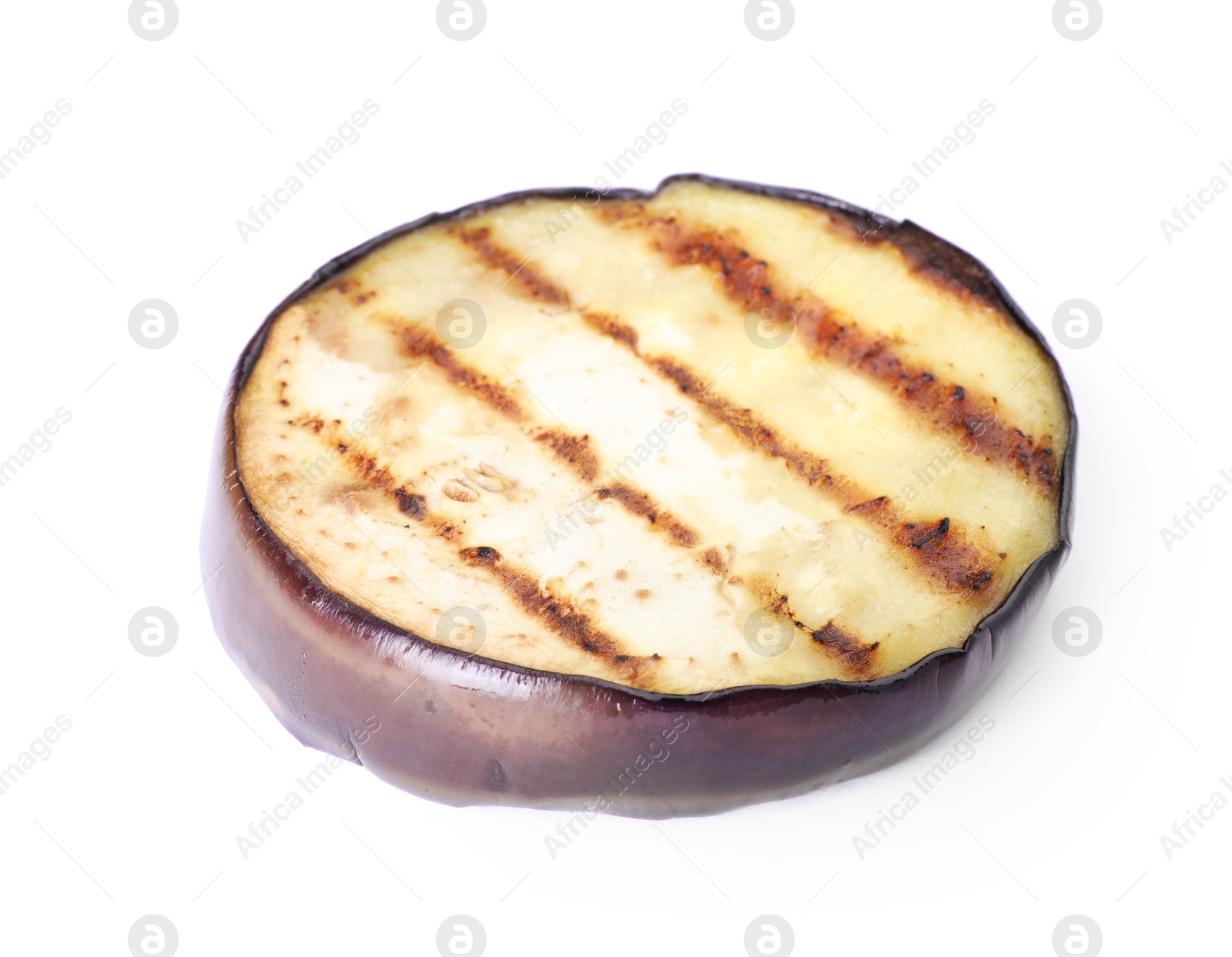 Grilled slice of eggplant isolated on white Photo of Grilled slice of eggplant isolated on white