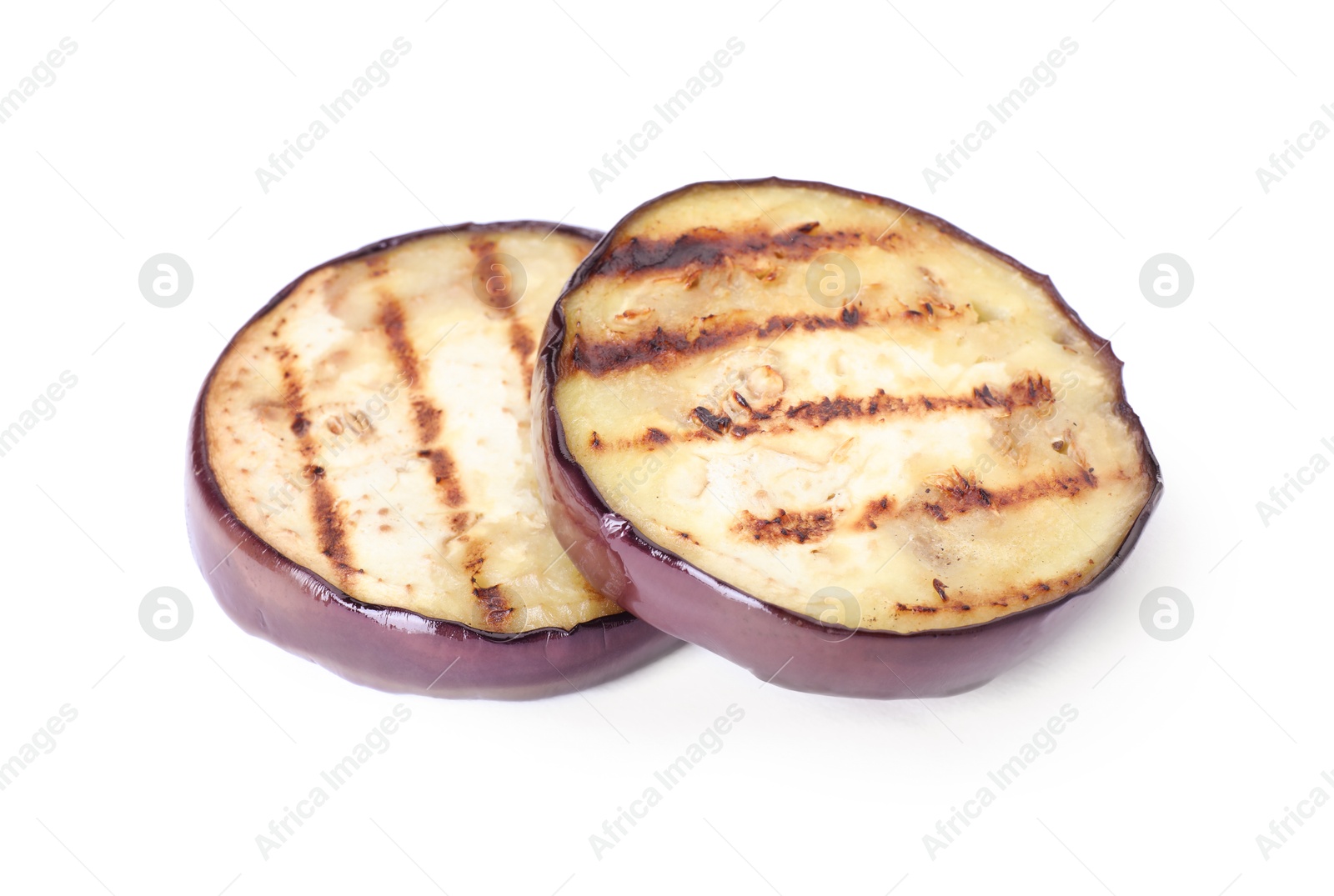 Grilled slices of eggplant isolated on white Photo of Grilled slices of eggplant isolated on white
