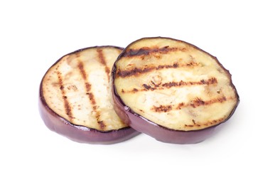 Photo of Grilled slices of eggplant isolated on white