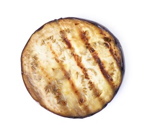 Photo of Slice of grilled eggplant isolated on white, top view