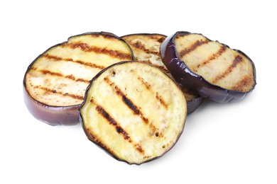 Photo of Grilled slices of eggplant isolated on white