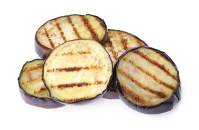 Photo of Grilled slices of eggplant isolated on white
