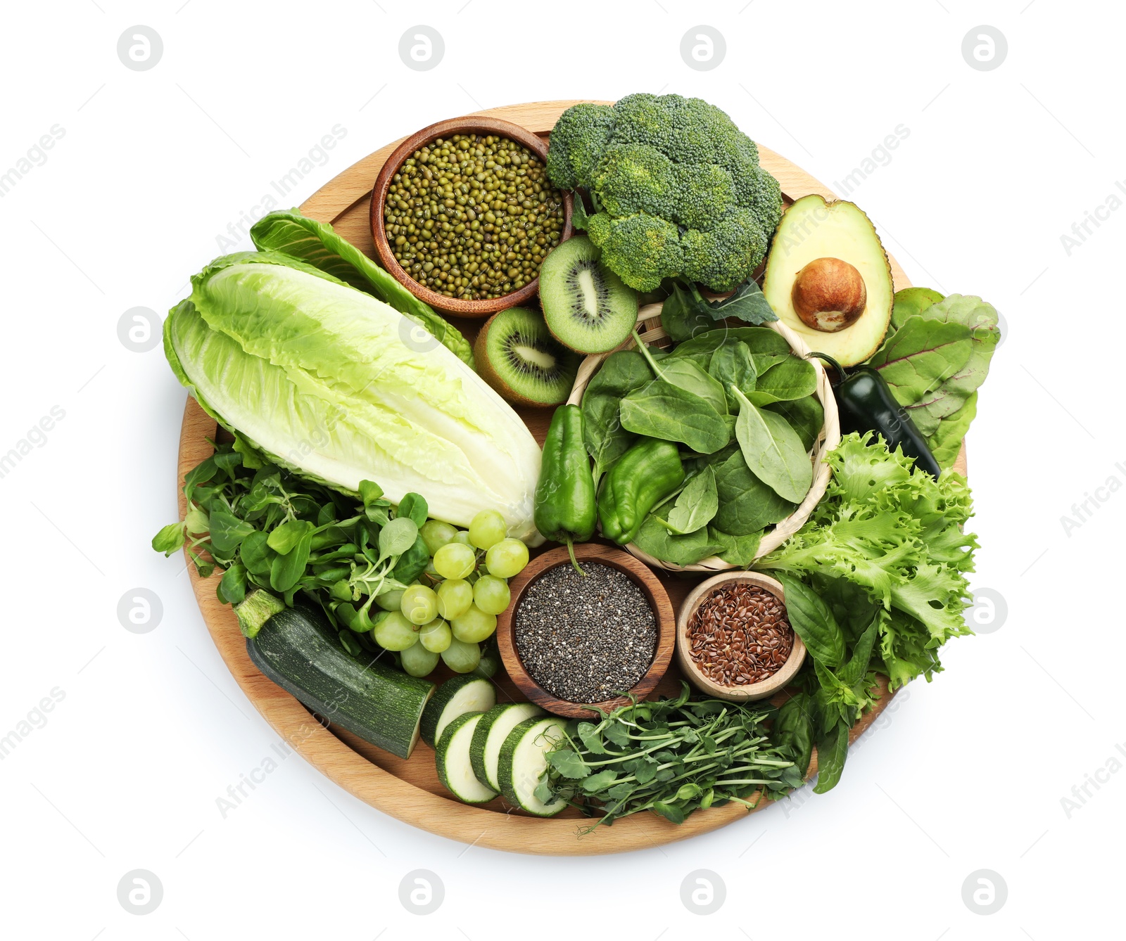 Photo of Superfood. Different healthy products isolated on white, top view
