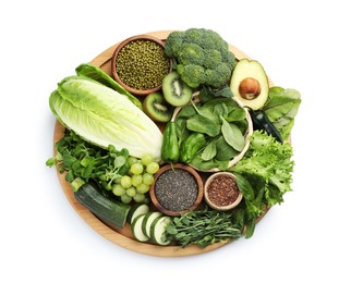 Photo of Superfood. Different healthy products isolated on white, top view