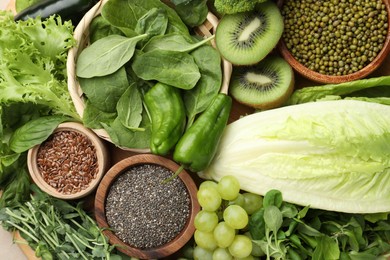 Photo of Superfood. Different healthy products on table, closeup