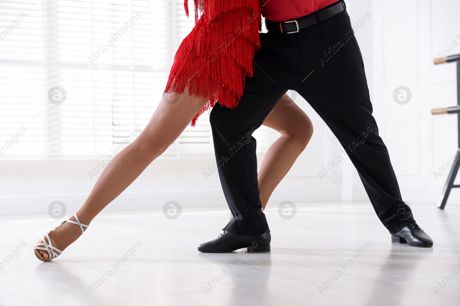 Couple of professional dancers training in studio, closeup Photo of Couple of professional dancers training in studio, closeup