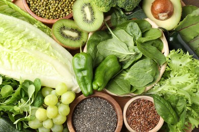 Photo of Superfood. Different healthy products on table, closeup