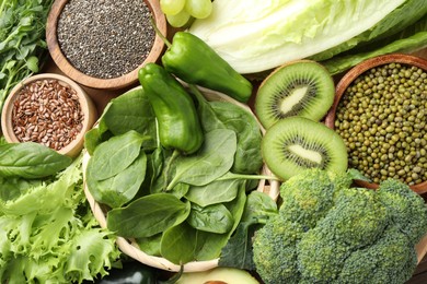 Photo of Superfood. Different healthy products on table, closeup