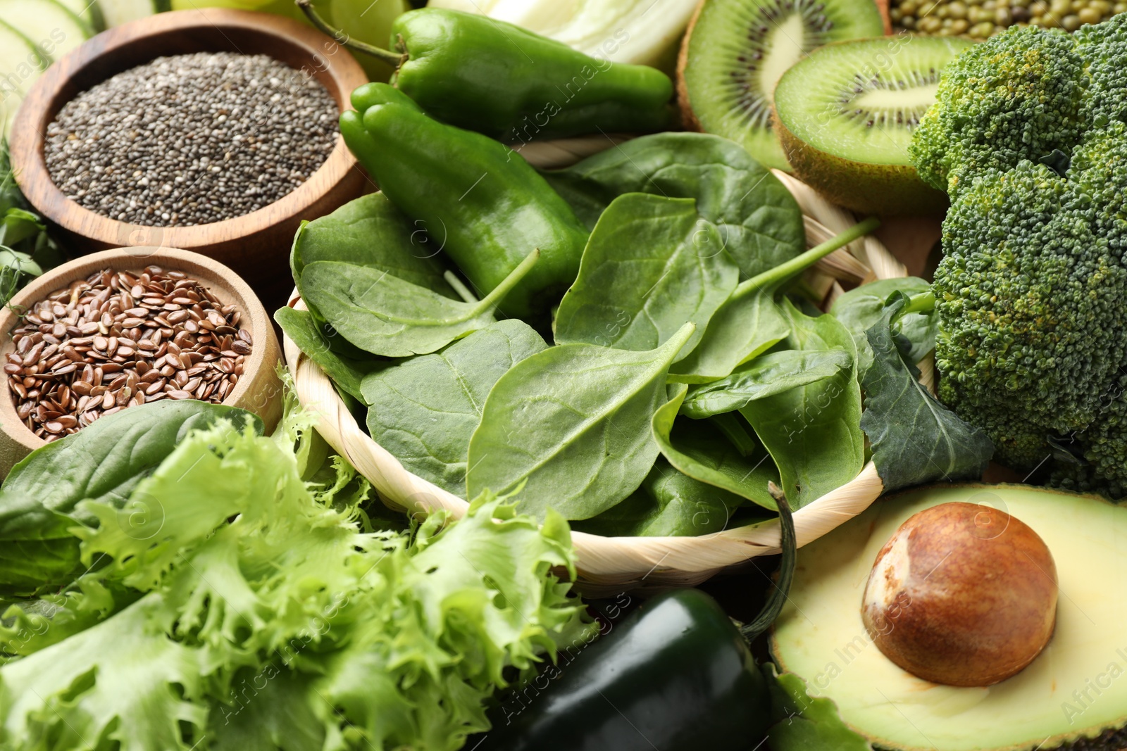 Superfood. Different healthy products on table, closeup Photo of Superfood. Different healthy products on table, closeup