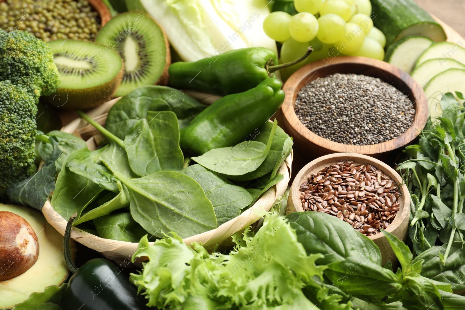 Superfood. Different healthy products on table, closeup Photo of Superfood. Different healthy products on table, closeup