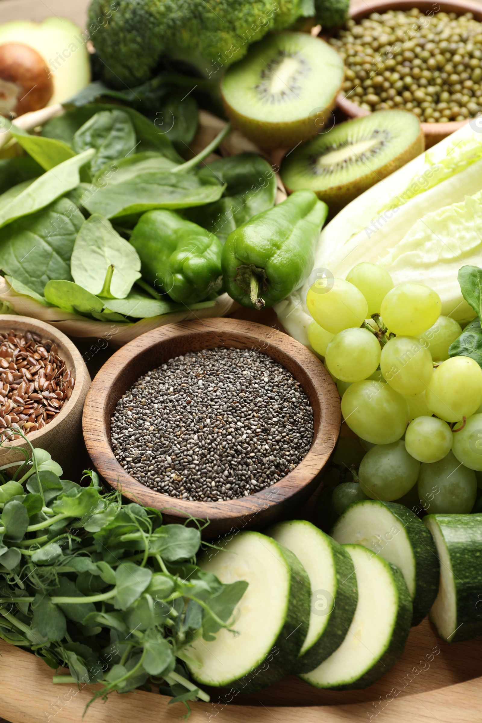 Superfood. Different healthy products on wooden table, closeup Photo of Superfood. Different healthy products on wooden table, closeup