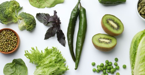 Photo of Superfood. Different healthy products on white background, flat lay
