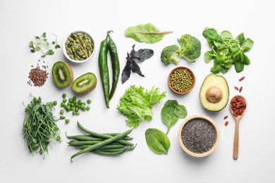 Photo of Superfood. Different healthy products on white background, flat lay