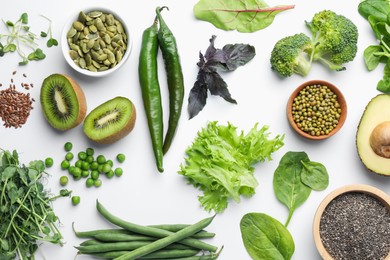 Photo of Superfood. Different healthy products on white background, flat lay