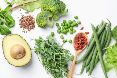 Photo of Superfood. Different healthy products on white background, flat lay