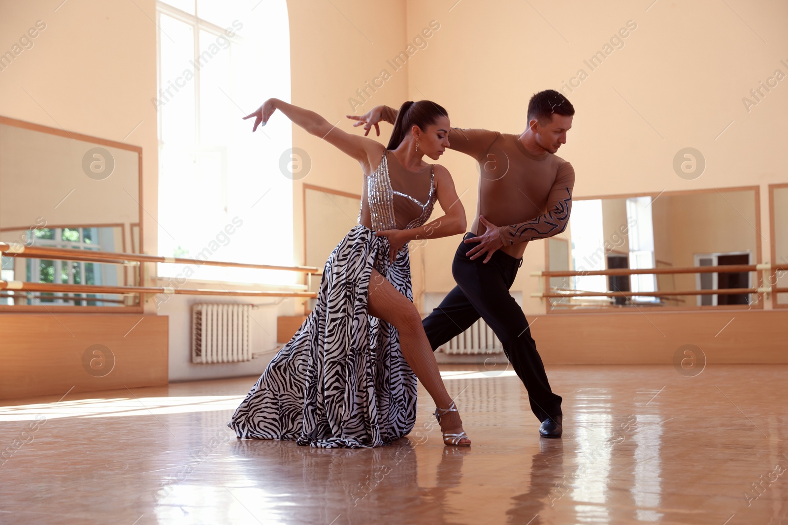 Couple of professional dancers training in studio Photo of Couple of professional dancers training in studio