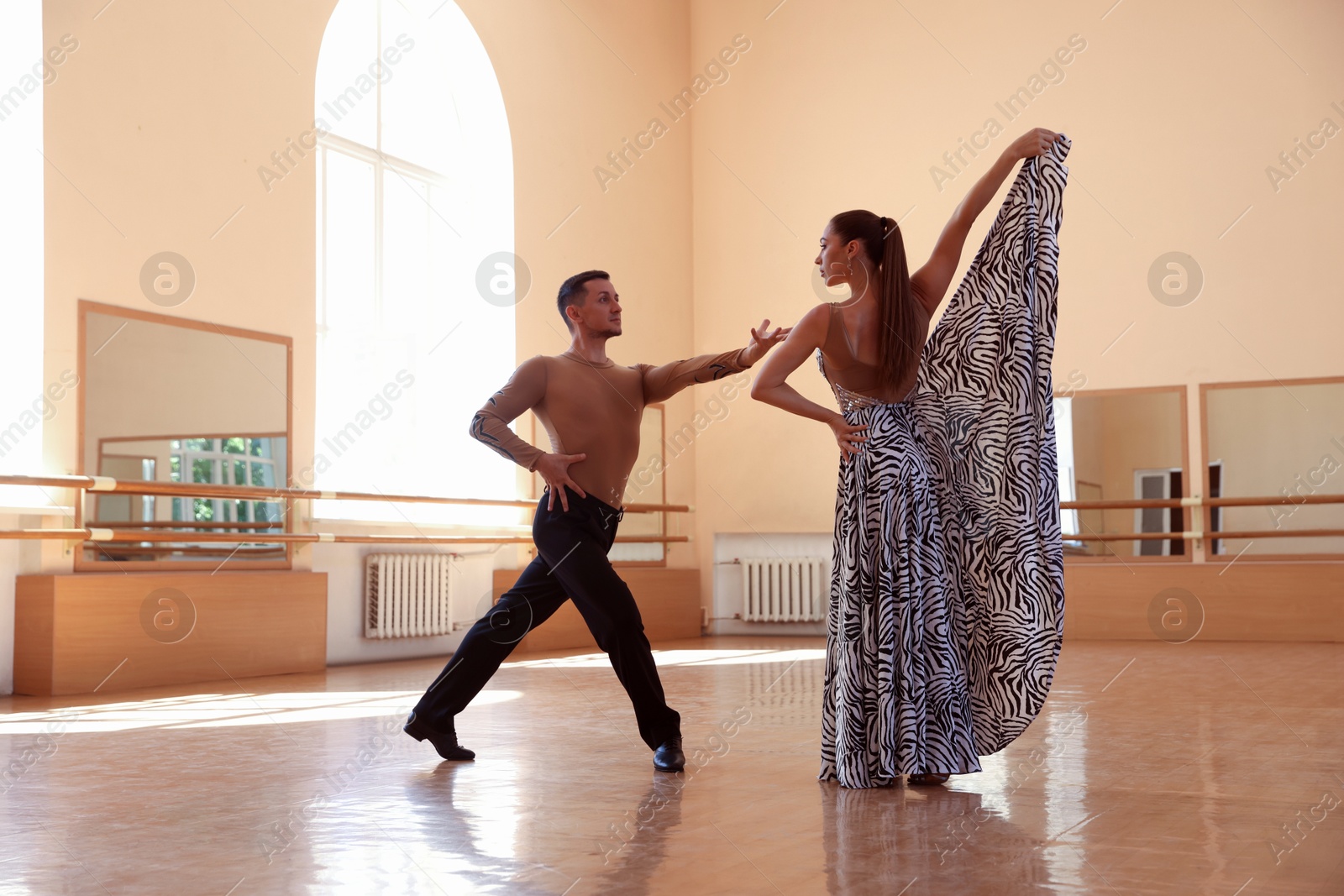 Couple of professional dancers training in studio Photo of Couple of professional dancers training in studio