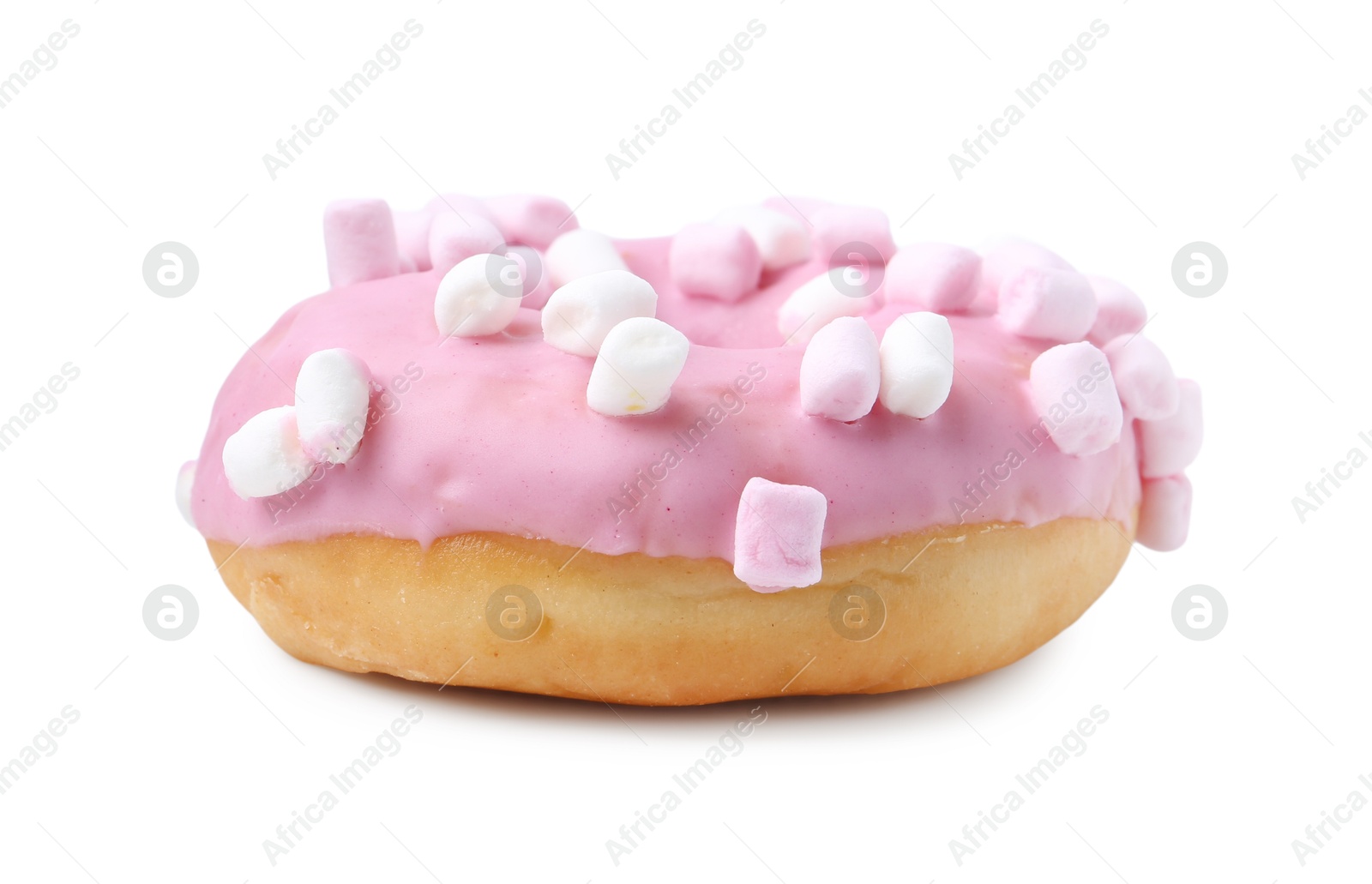 One delicious donut with marshmallows isolated on white Photo of One delicious donut with marshmallows isolated on white