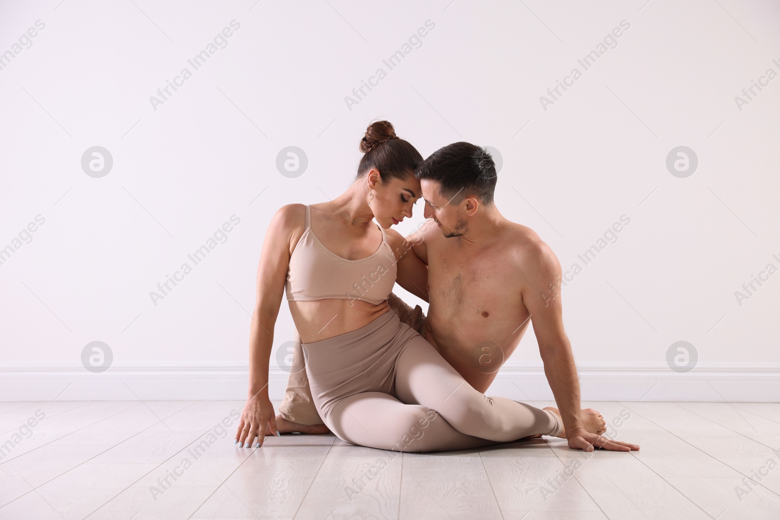 Couple of professional dancers training in studio Photo of Couple of professional dancers training in studio
