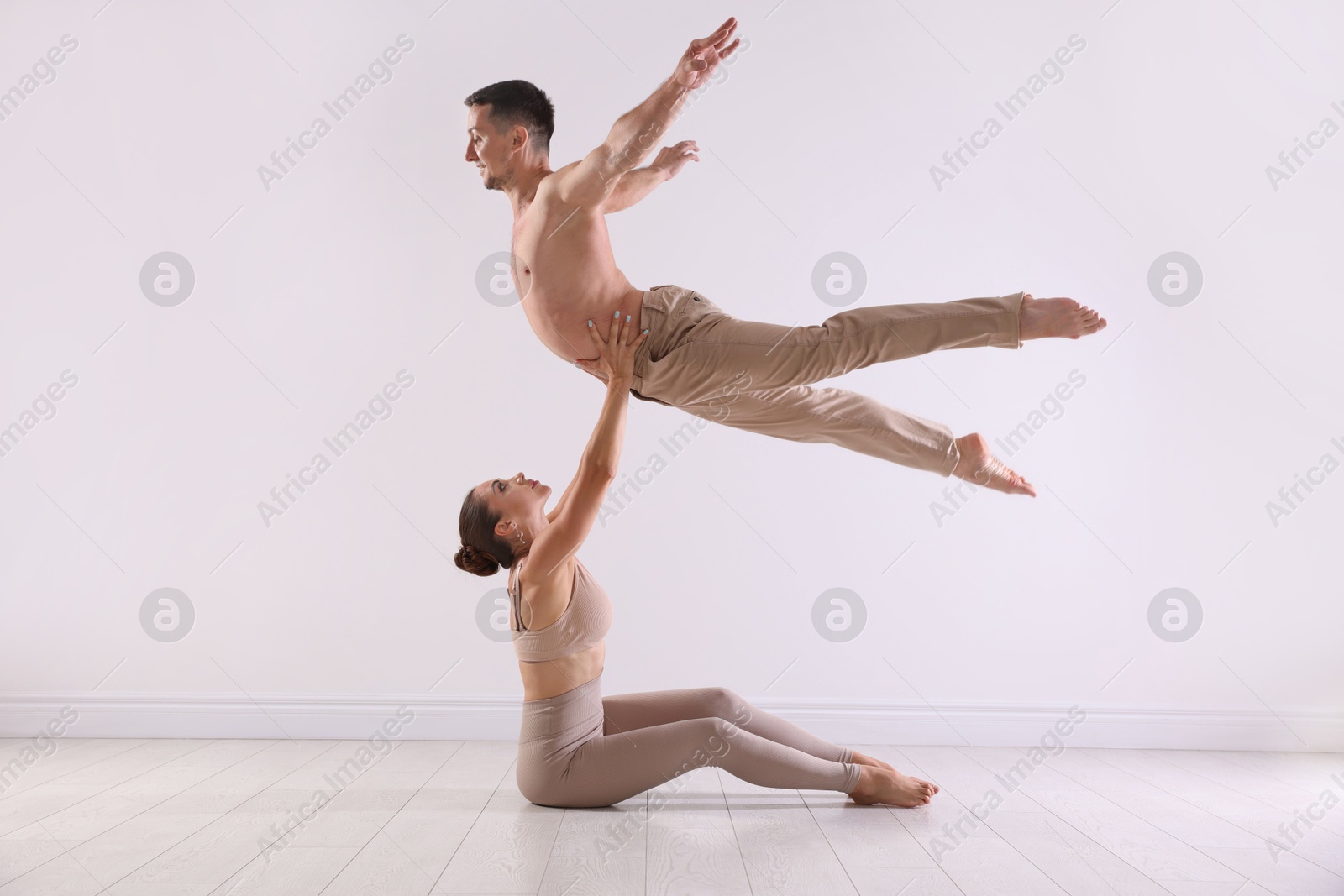Couple of professional dancers training in studio Photo of Couple of professional dancers training in studio