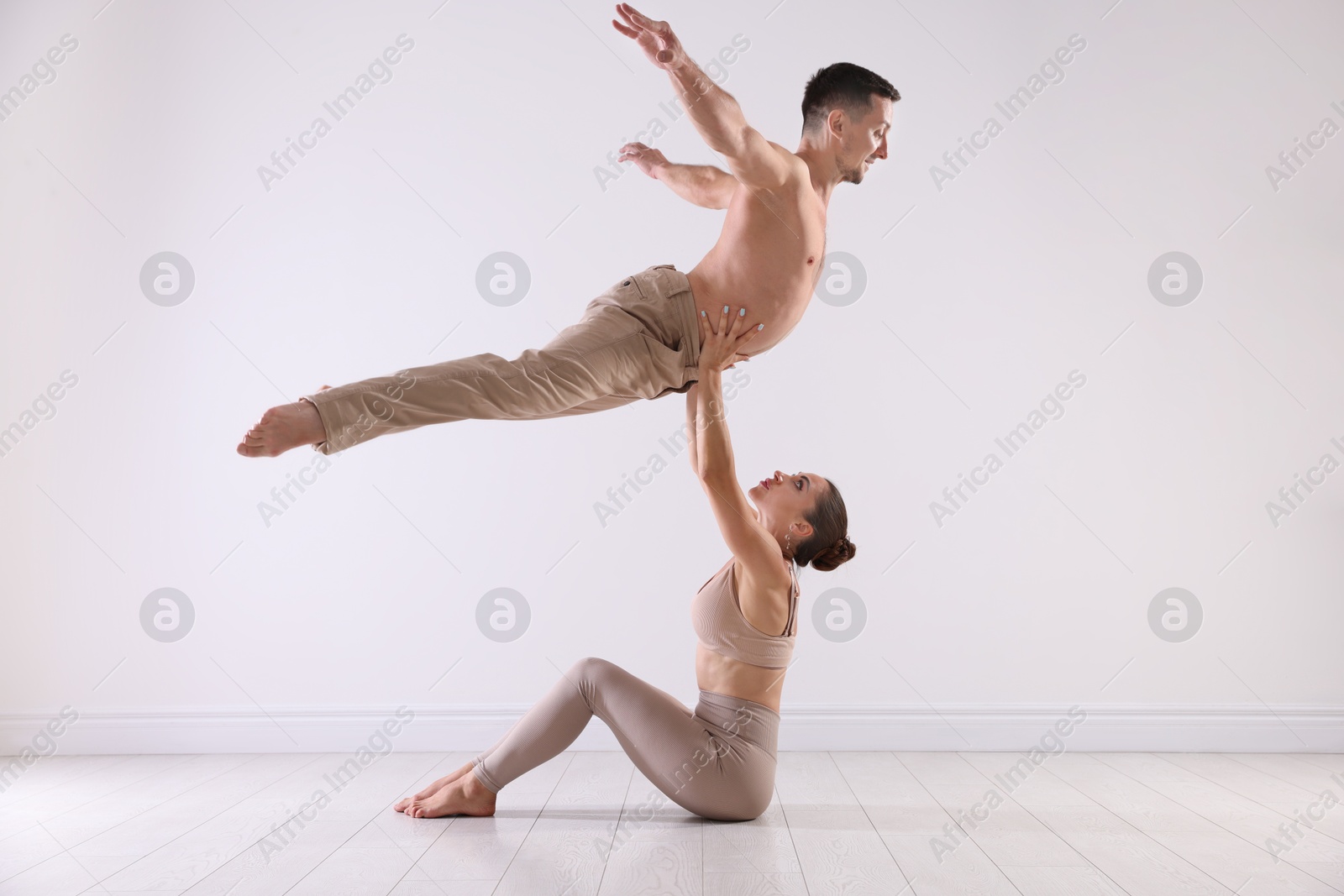 Photo of Couple of professional dancers training in studio