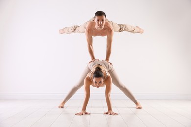 Photo of Couple of professional dancers training in studio