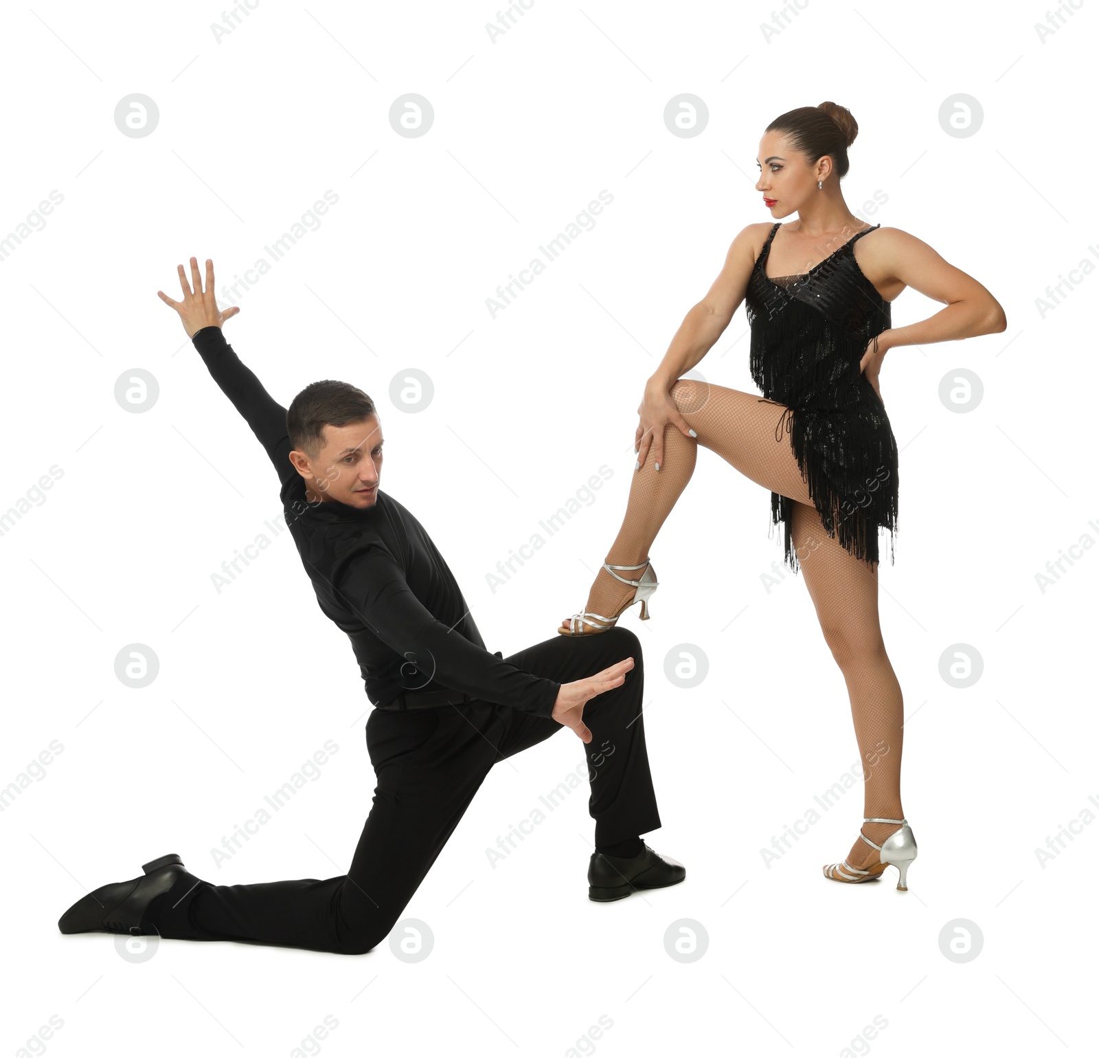 Couple of professional dancers on white background Photo of Couple of professional dancers on white background