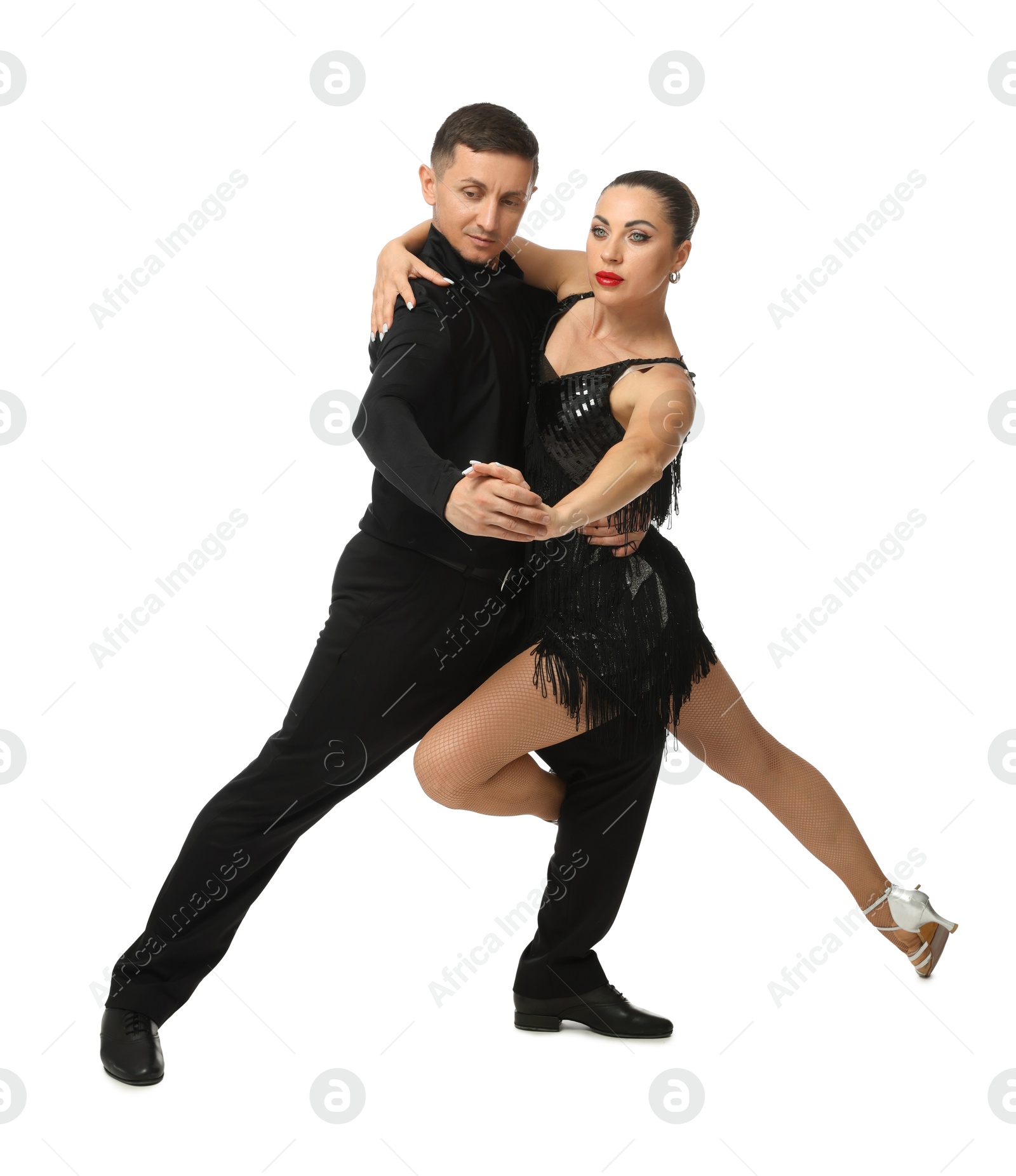 Couple of professional dancers on white background Photo of Couple of professional dancers on white background